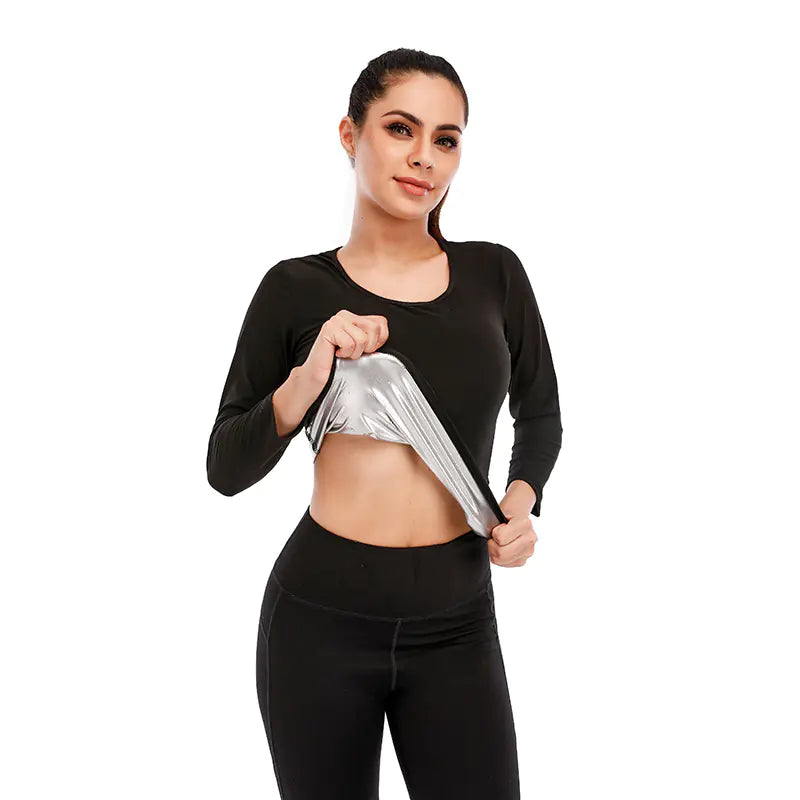 Aurelle Long Sleeve Silver Sweat Yoga Set