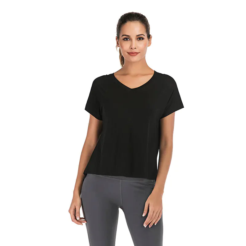 Summer V-Neck Sports T-Shirt with Open Back for Women