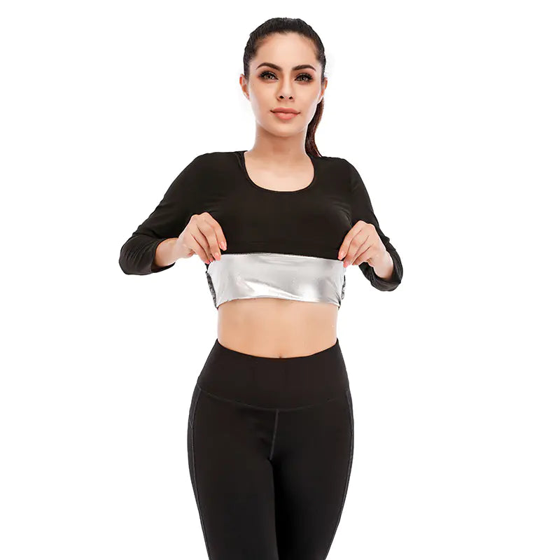 New Women's Long Sleeve Silver Sweat Yoga Set